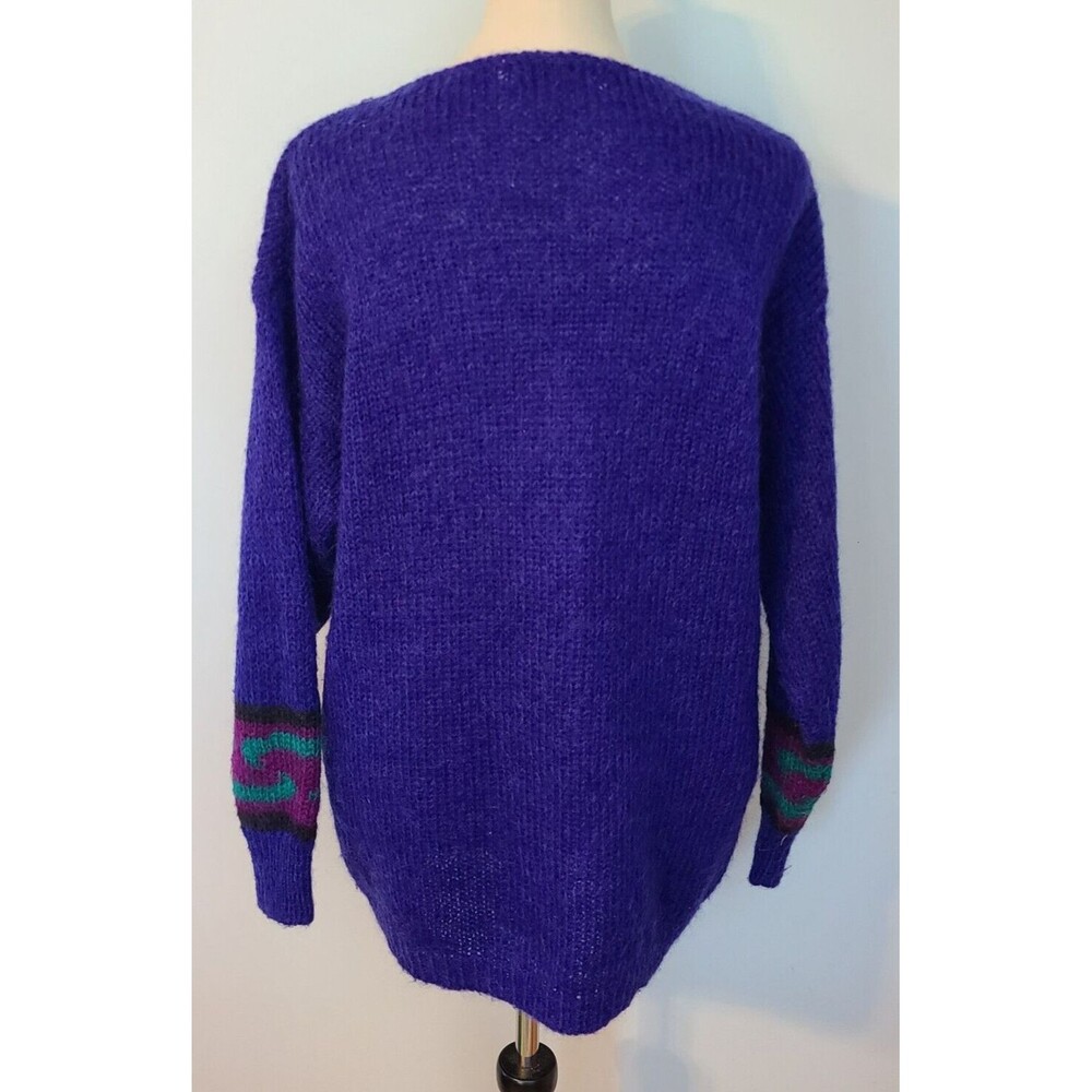 Cambridge Spirit Women L Purple Colorful Wool Blend Abstract 80's Style Pullover - Picture 2 of 13
